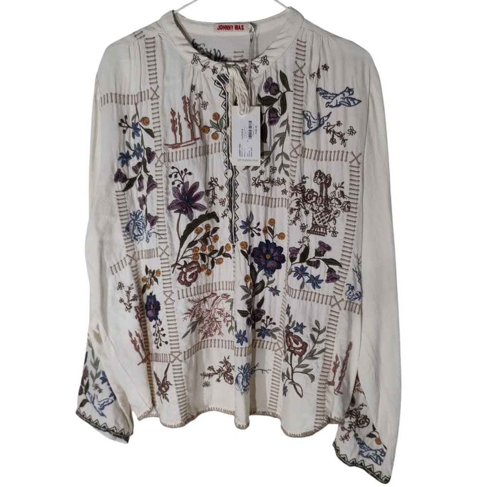 New‎ Johnny Was Mabel Blouse Floral Embroidery Boho Chic with Tags Womens Large